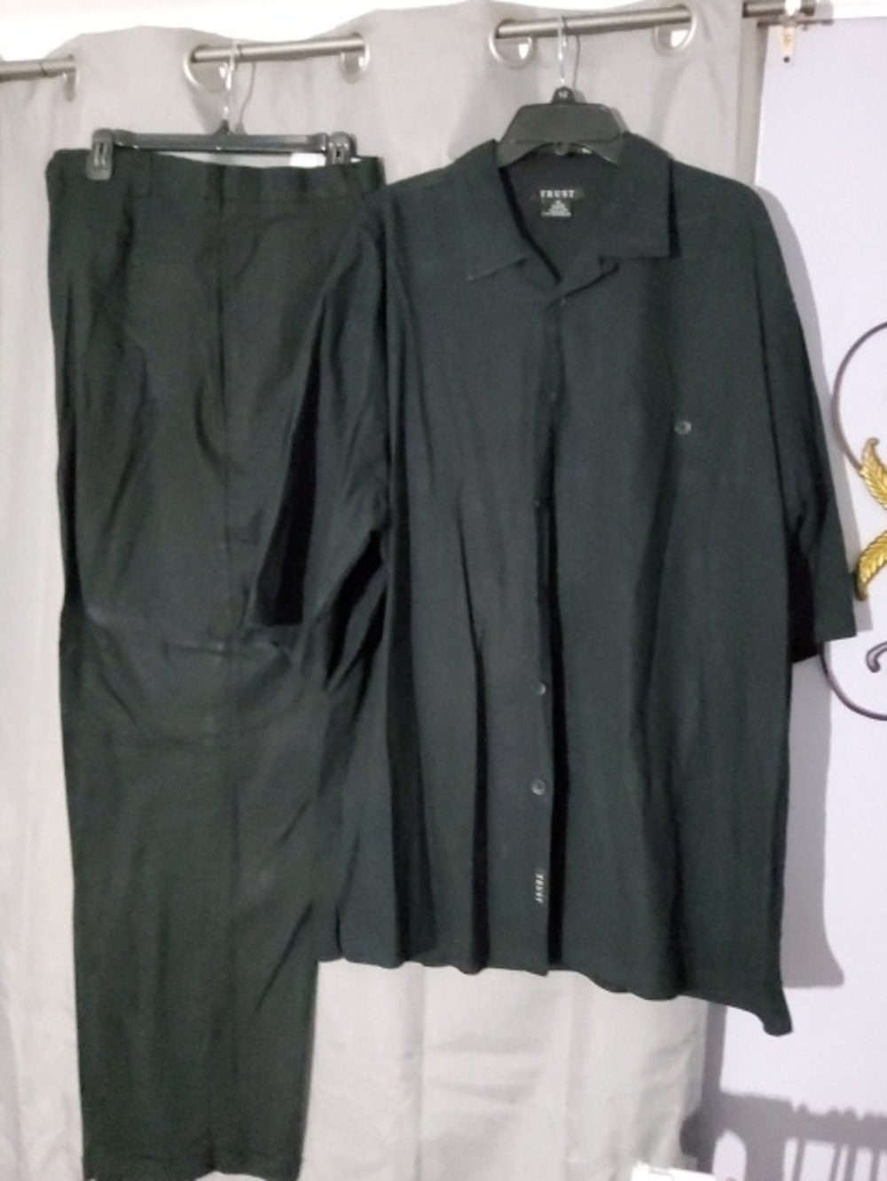 Black Linen Button-Up Shirt & Pants Set